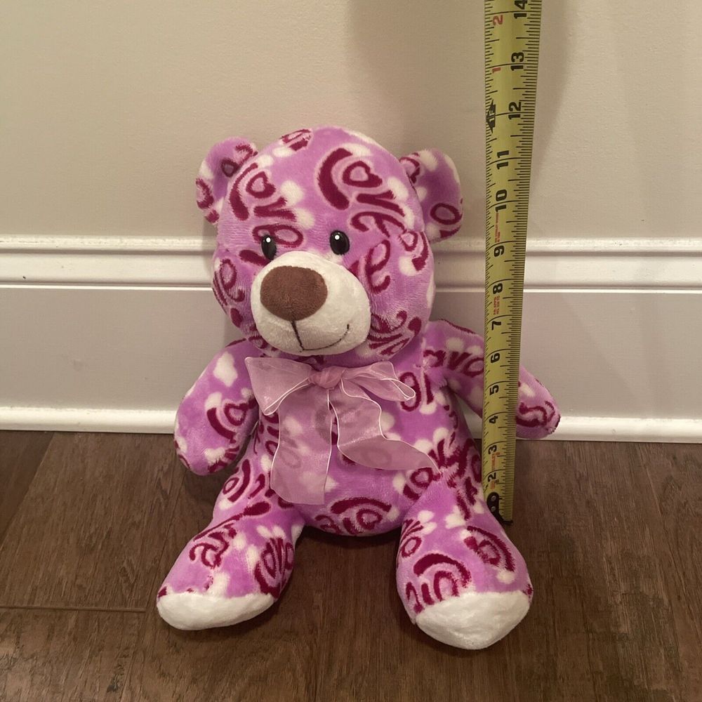 Valentine ANICO Int'l 13" Plush Pink Teddy‎ Bear Pink Ribbon Red Love Prints - Picture 9 of 9